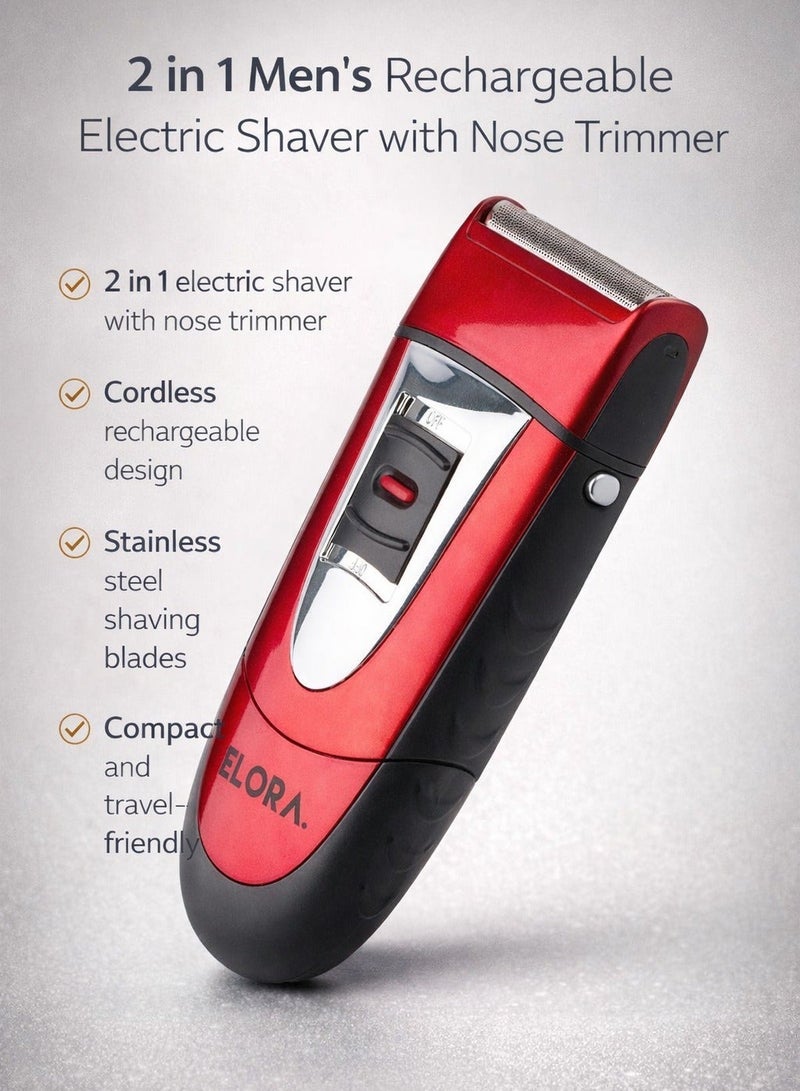 ELORA 2 in 1 Men’s Rechargeable Electric Shaver with Nose Trimmer, Cordless, ELPC-1862 - Image 1
